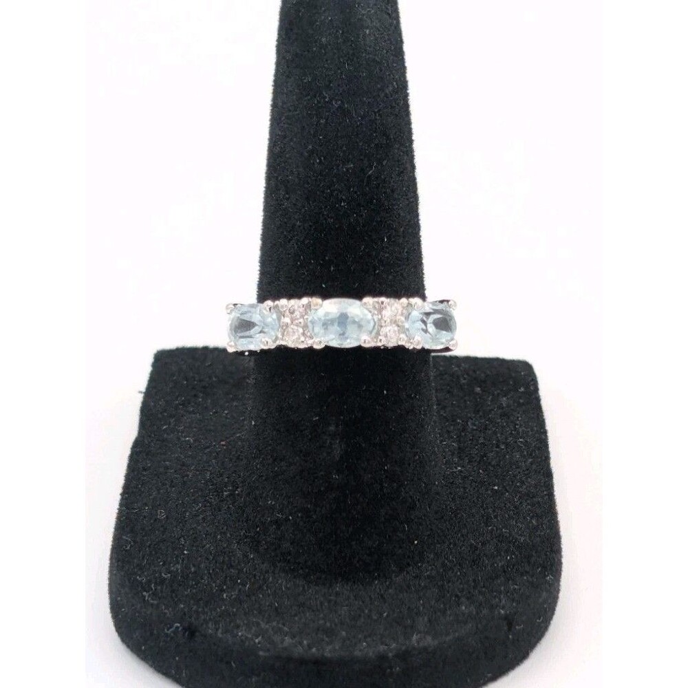 Light Blue Topaz Cubic Zirconia 925 Plated Silver Ring 1.6 Carat 2.95g - Picture 1 of 10